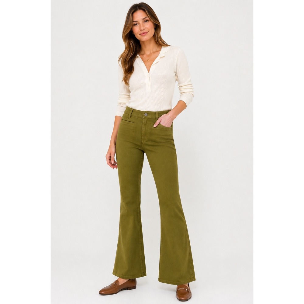 J.Crew High-Rise Flare Pants Womens 29 Tall Olive Green Stretch Cotton Twill - Picture 3 of 16